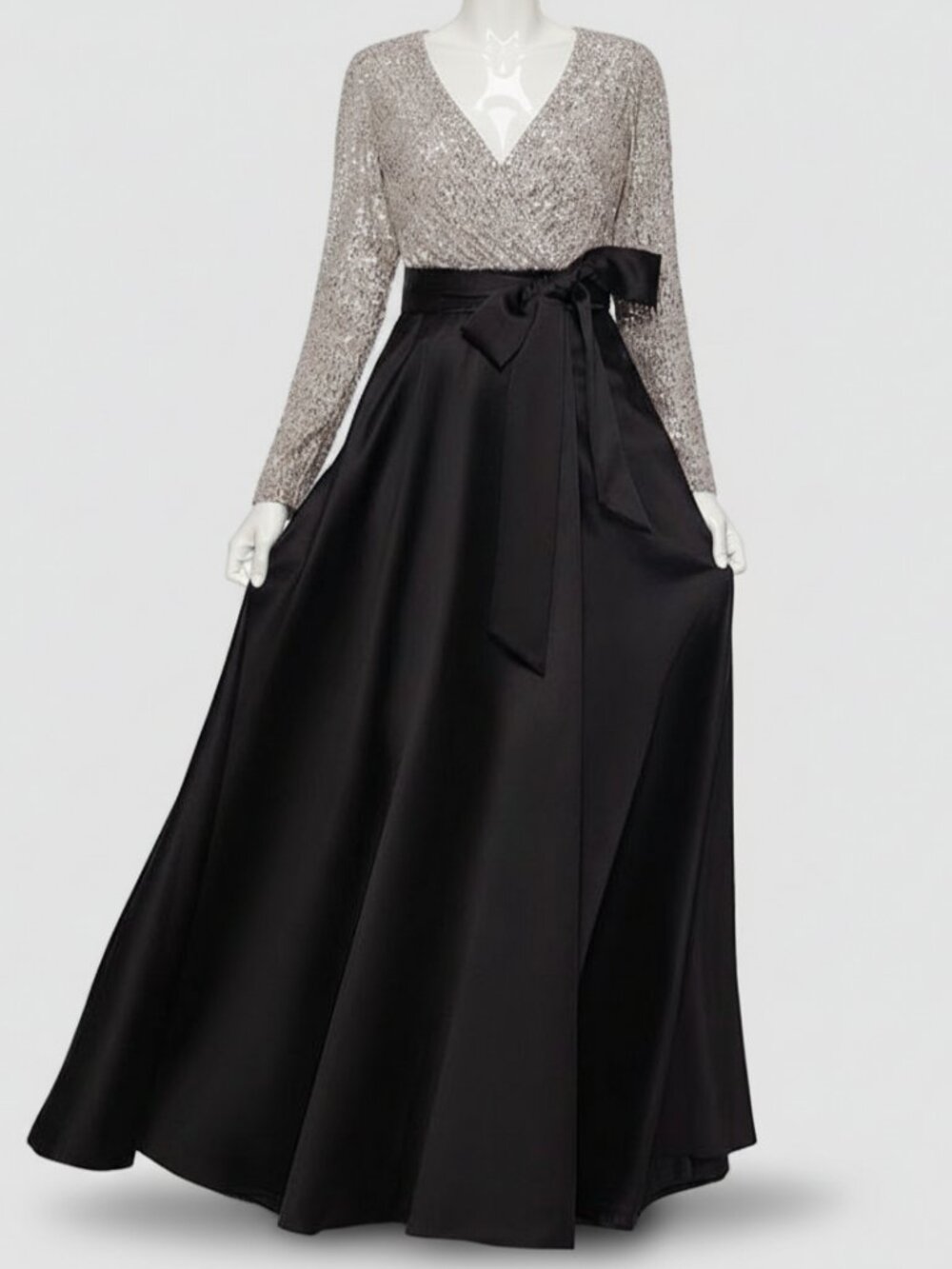 Xscape Women's Black Sequinned Top Ball Gown Dress Size 12